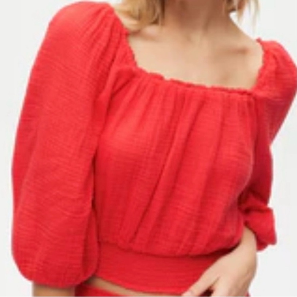 Michael Stars Kate Vibrant Coral Gauze Blouse